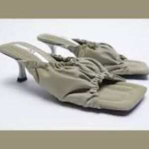 Zara Khaki Square Toe Mules
